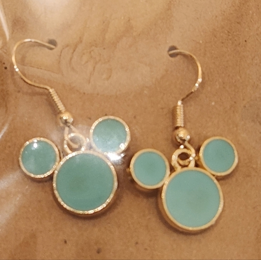 Aqua Enamel Mickey Head Earrings - Picture 2 of 4